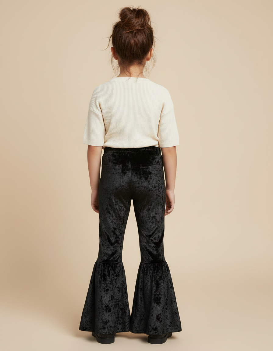 Pantalon Fluide Velours Noir Évasé Enfant Confortable - vue 2