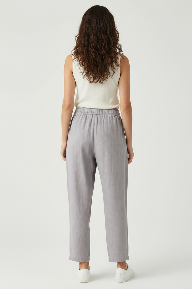 Pantalon Fluide Gris Coton Ample Décontracté Harem - vue 2