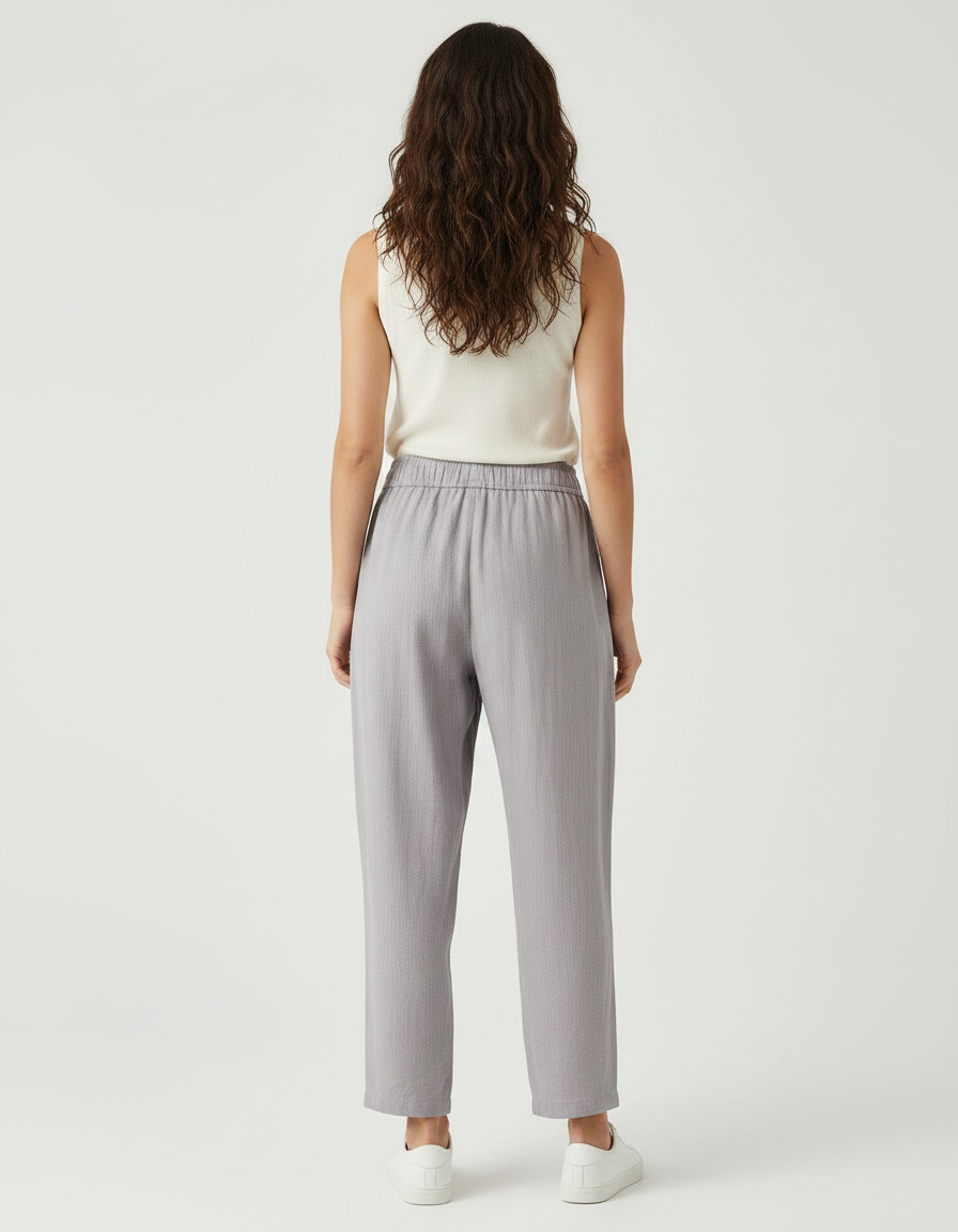 Pantalon Fluide Gris Coton Ample Décontracté Harem - vue 2
