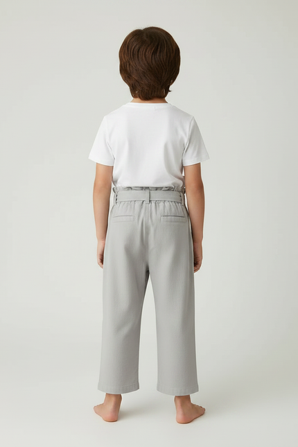Pantalon Fluide Gris Ample Coton Ceinturé Enfant - vue 2