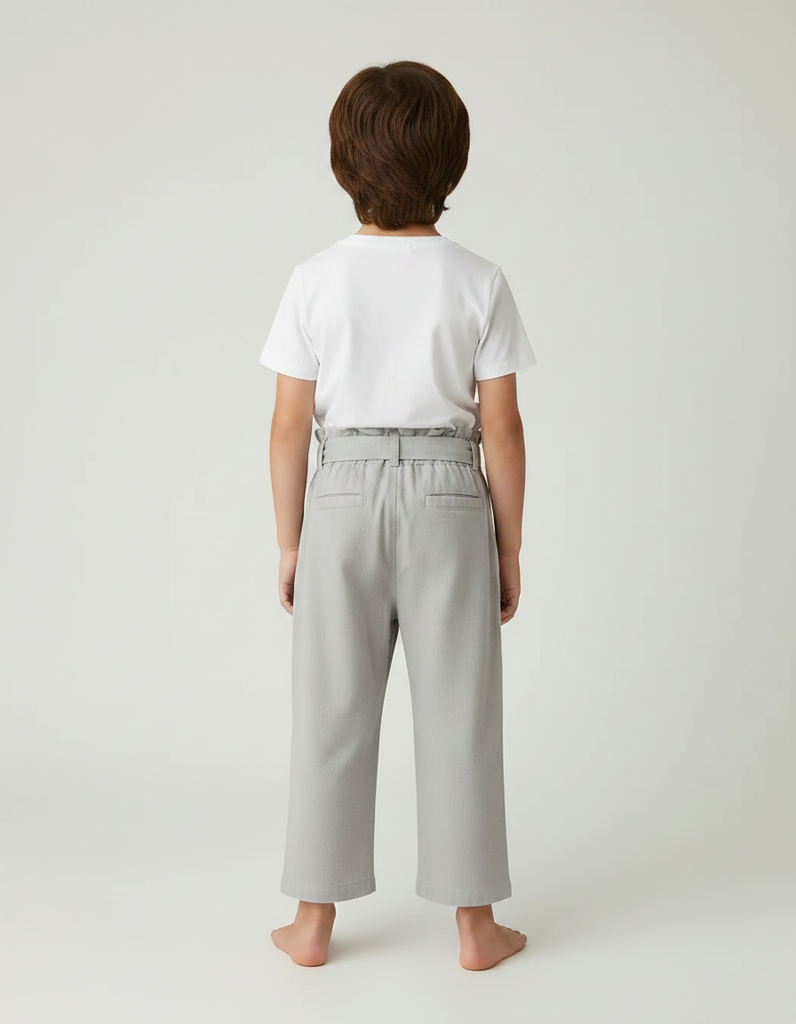 Pantalon Fluide Gris Ample Coton Ceinturé Enfant - vue 2