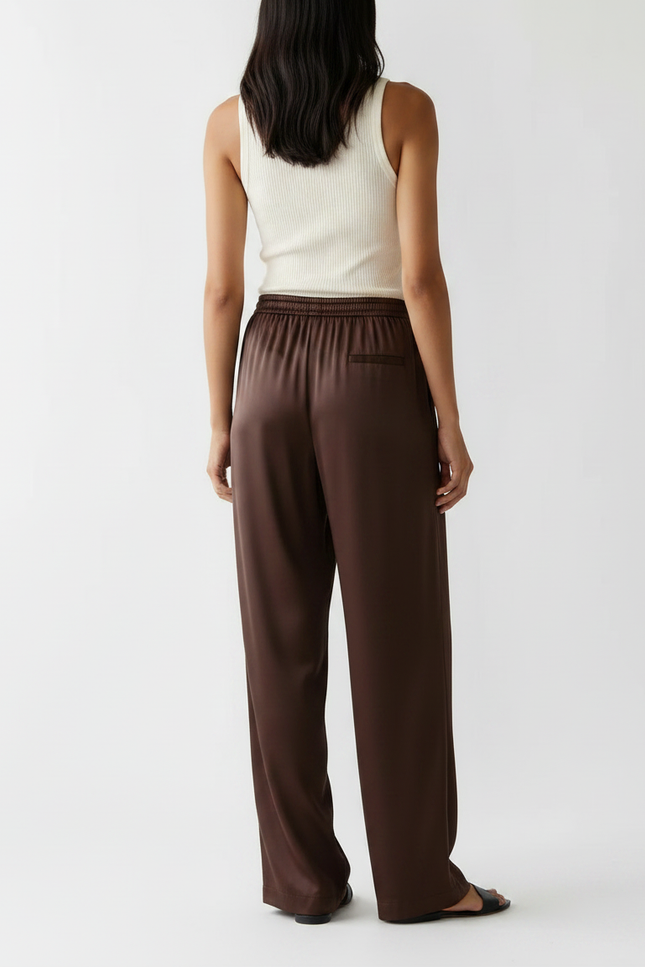 Pantalon Fluide Marron Satiné Ample Décontracté Élégant - vue 2