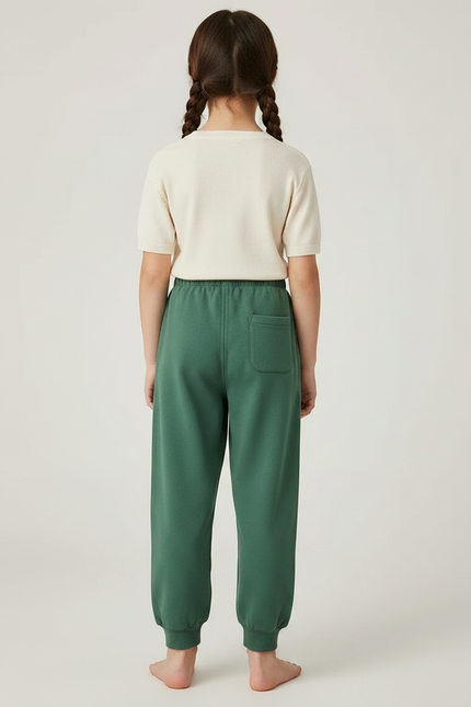Pantalon Fluide Vert Ample Coton Brodé Enfant - Molleton - vue 2