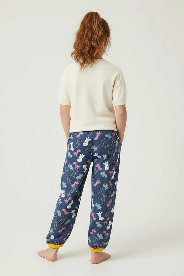 Pantalon Fluide Bleu Marine Imprimé Dinosaure Coton Enfant - vue 2