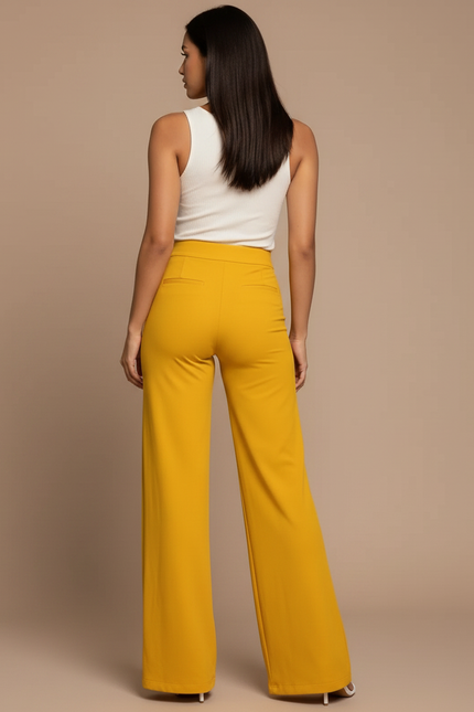 Pantalon Fluide Moutarde - Jaune Viscose - vue 2