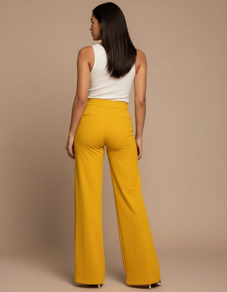 Pantalon Fluide Moutarde - Jaune Viscose - vue 2