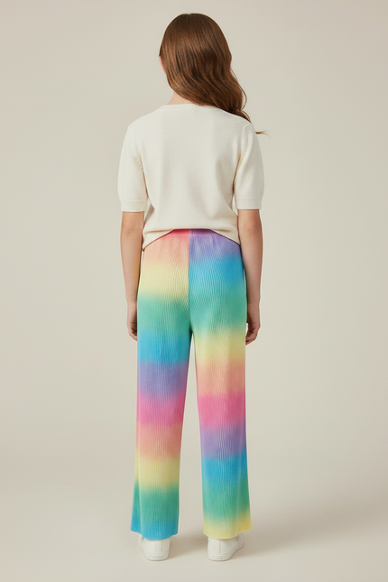 Pantalon Fluide Plissé Arc-en-ciel Ample Confortable Enfant - Multicolore Polyester - vue 2