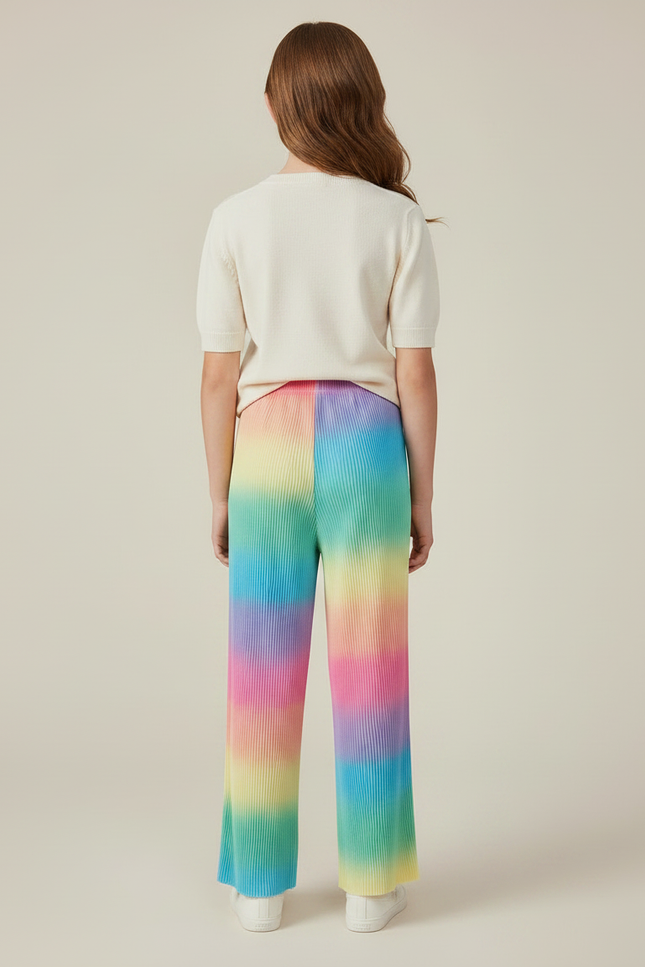 Pantalon Fluide Plissé Arc-en-ciel Ample Confortable Enfant - Multicolore Polyester - vue 2