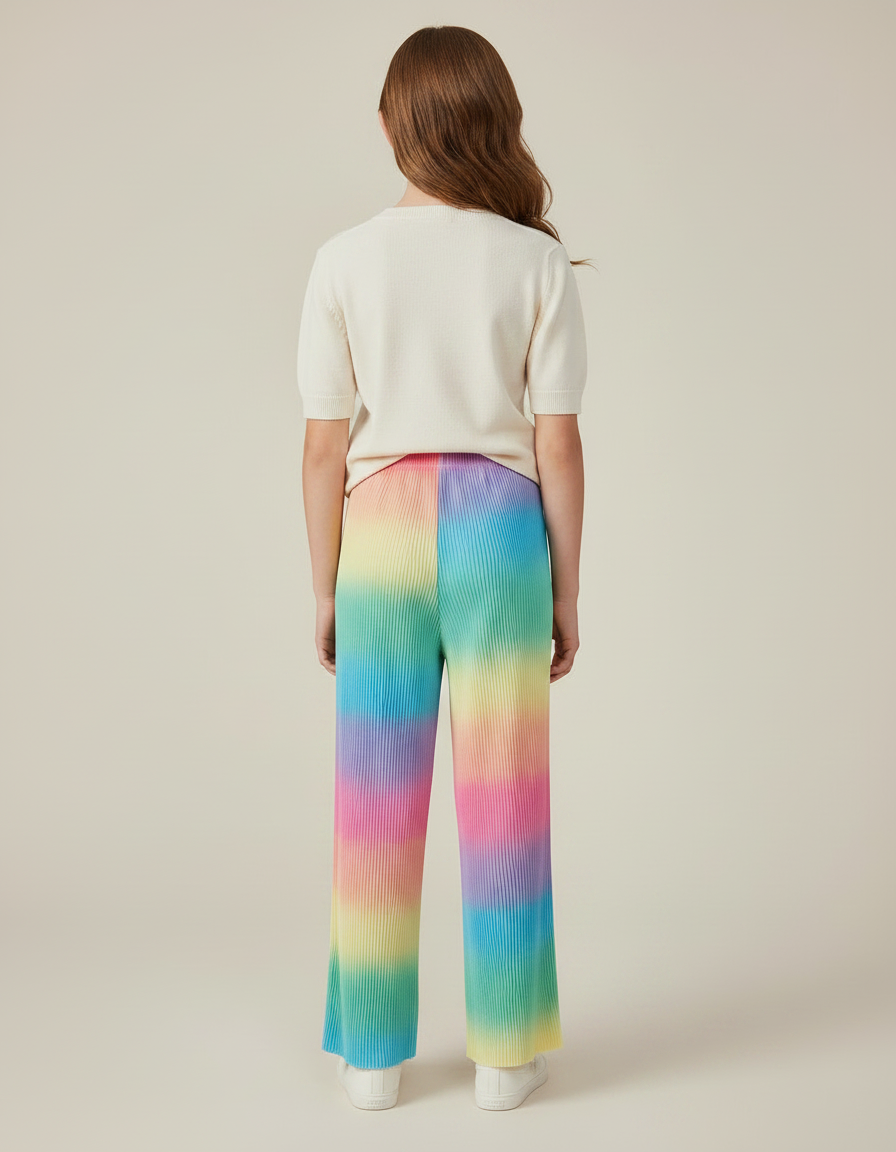 Pantalon Fluide Plissé Arc-en-ciel Ample Confortable Enfant - Multicolore Polyester - vue 2