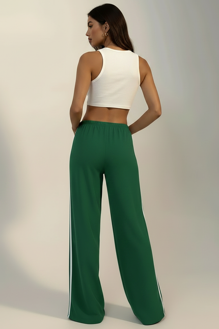 Pantalon Fluide Vert Ample Rayé Décontracté Femme - Polyester - vue 2