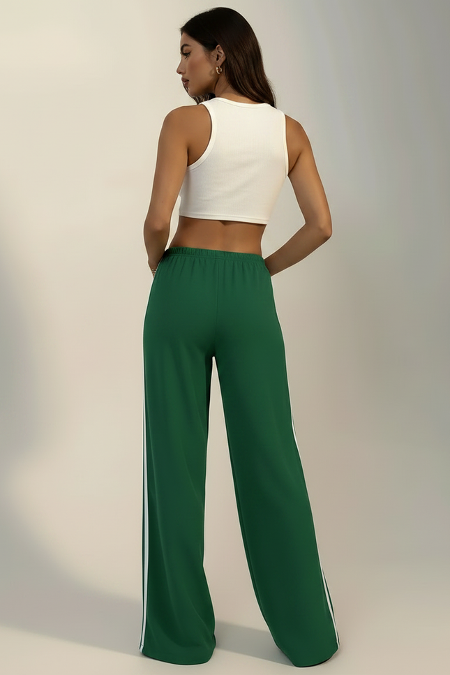 Pantalon Fluide Vert Ample Rayé Décontracté Femme - Polyester - vue 2
