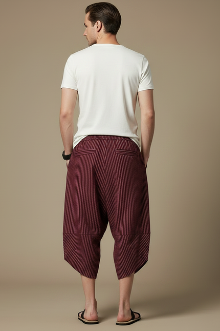 Pantalon Fluide Rayé Bordeaux Ample Coton Lin - vue 2