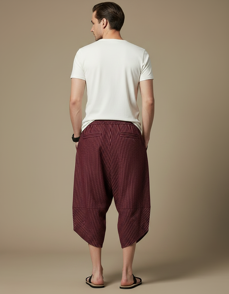Pantalon Fluide Rayé Bordeaux Ample Coton Lin - vue 2