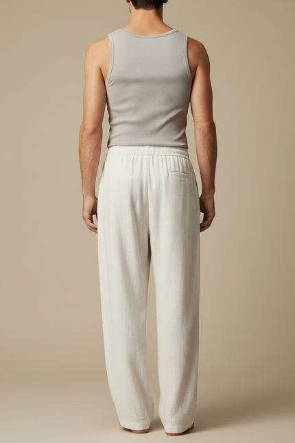 Pantalon Fluide Écru Ample Coton Lin Homme - Beige - vue 2