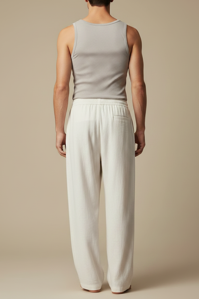Pantalon Fluide Écru Ample Coton Lin Homme - Beige - vue 2