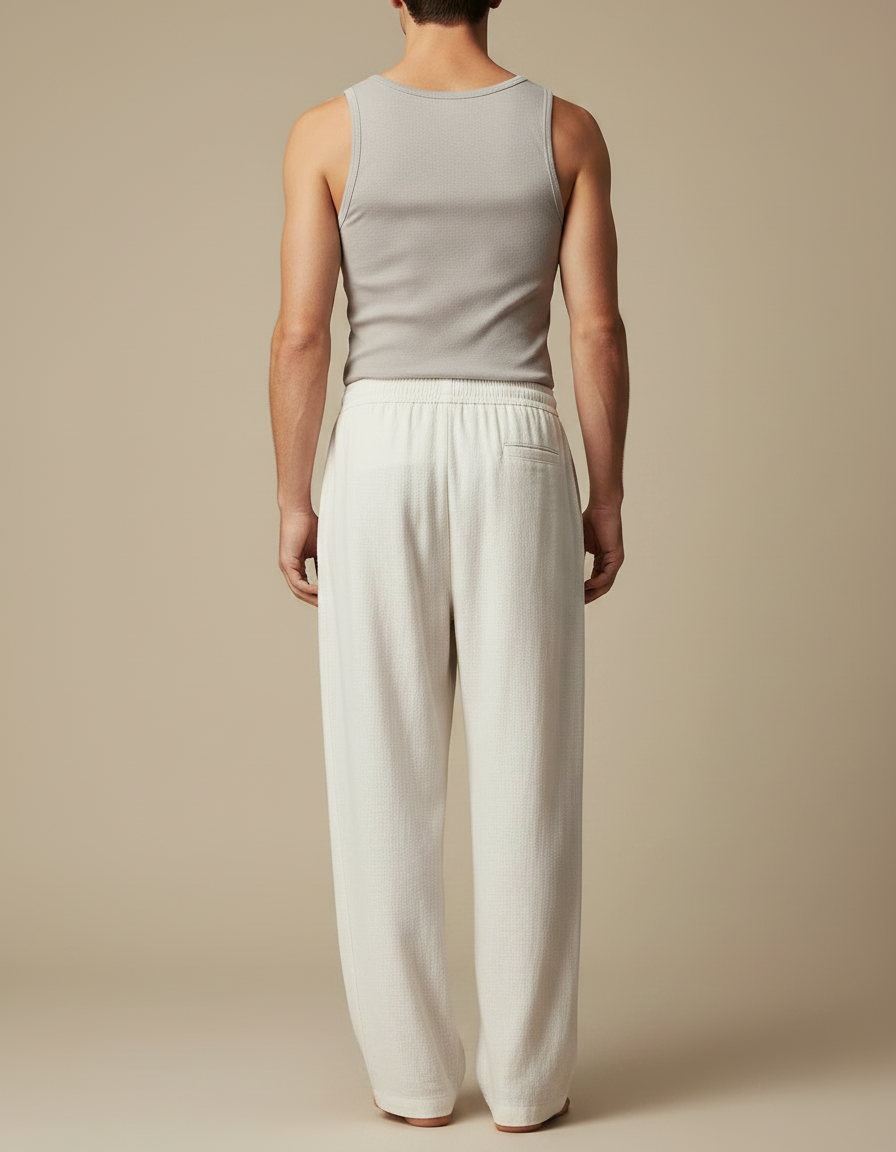 Pantalon Fluide Écru Ample Coton Lin Homme - Beige - vue 2