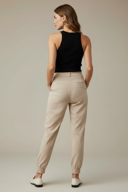 Pantalon Fluide Beige Élastiqué Chevilles Chic Femme - Polyester - vue 2