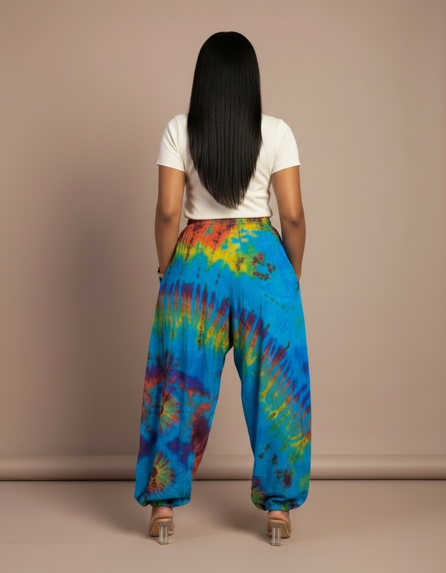 Pantalon Fluide Tie-Dye Ample Coloré Confortable Bohème - Multicolore Viscose - vue 2