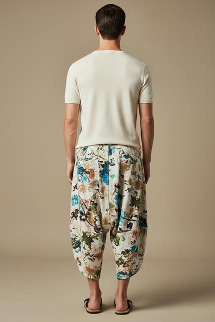 Pantalon Fluide Imprimé Floral Harem Coton Lin Décontracté - vue 2