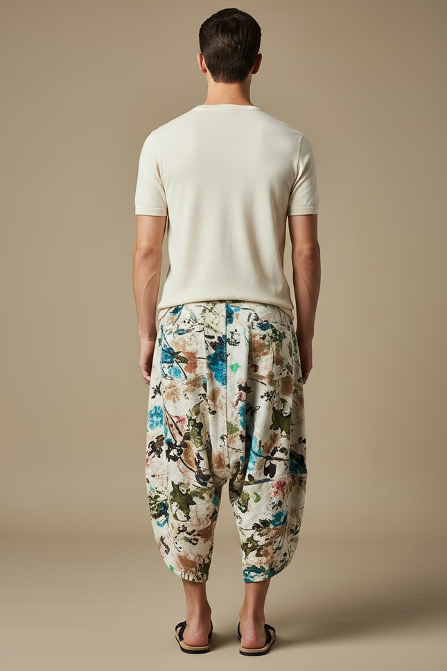 Pantalon Fluide Imprimé Floral Harem Coton Lin Décontracté - vue 2