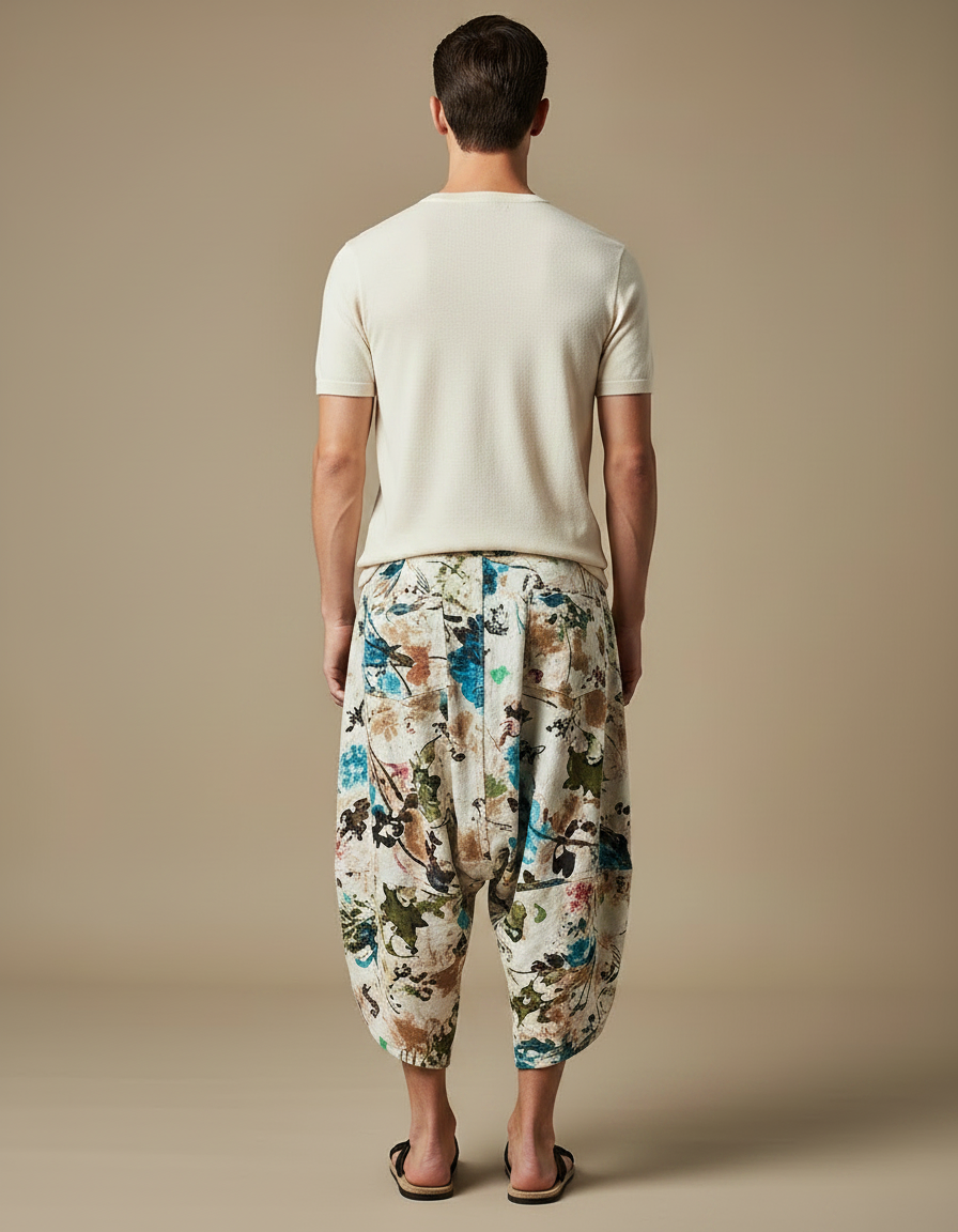 Pantalon Fluide Imprimé Floral Harem Coton Lin Décontracté - vue 2