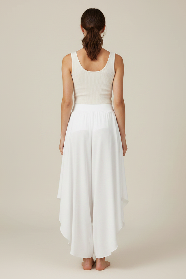 Pantalon Fluide Blanc Ample Taille Haute Léger Estival - Viscose - vue 2