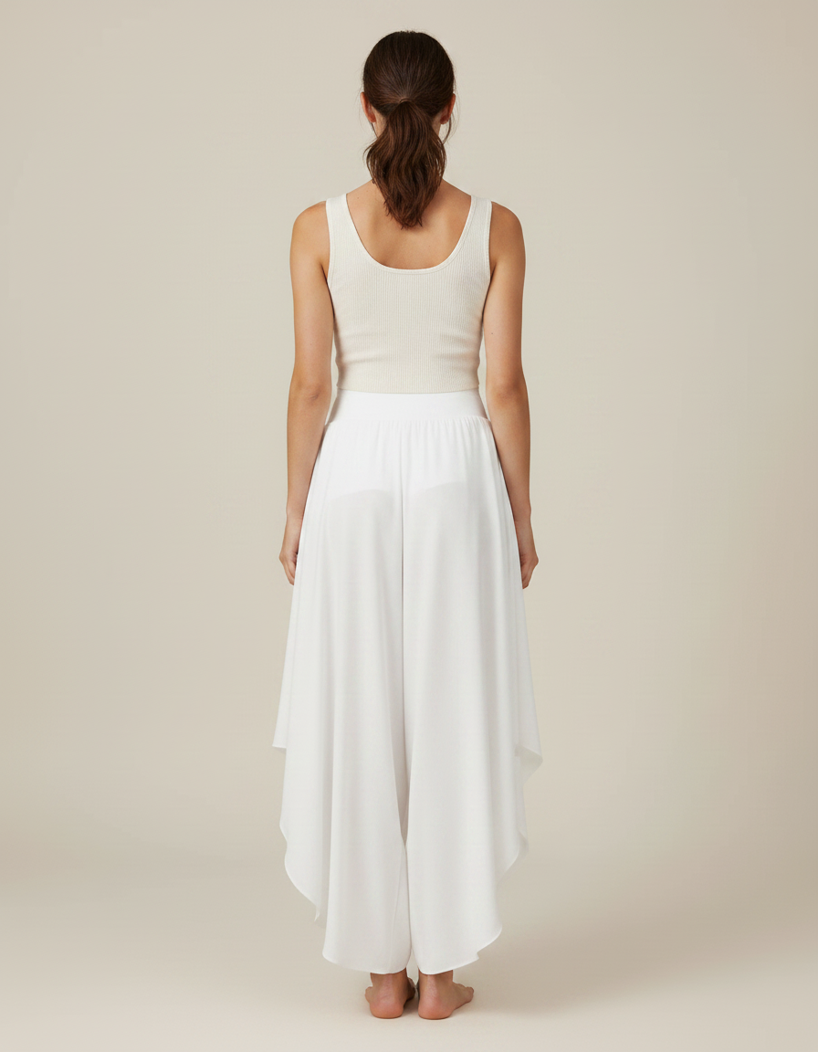 Pantalon Fluide Blanc Ample Taille Haute Léger Estival - Viscose - vue 2