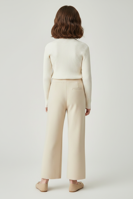 Pantalon Fluide Écru Ample Maille Tricot Enfant - Beige - vue 2