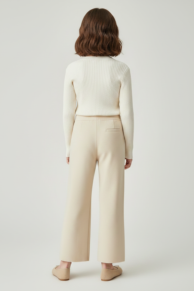 Pantalon Fluide Écru Ample Maille Tricot Enfant - Beige - vue 2