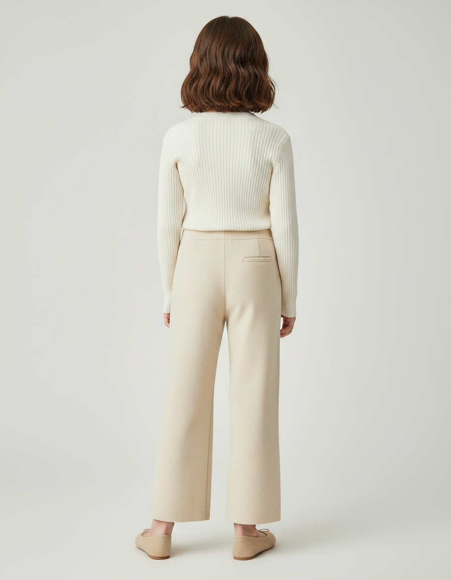 Pantalon Fluide Écru Ample Maille Tricot Enfant - Beige - vue 2