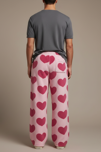 Pantalon Fluide Rose Cœurs Polaire Ample Doux - Molleton - vue 2