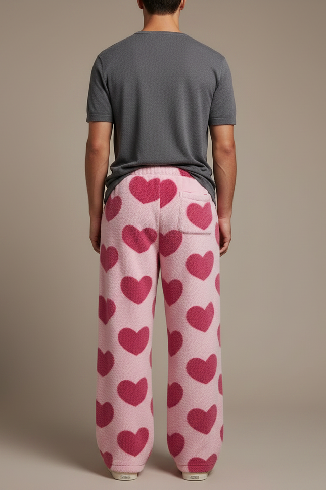 Pantalon Fluide Rose Cœurs Polaire Ample Doux - Molleton - vue 2