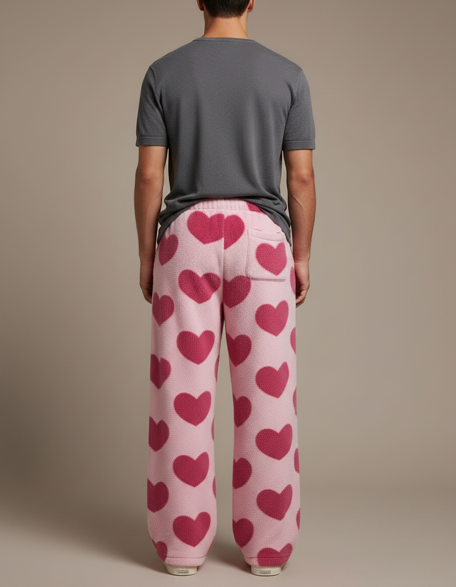 Pantalon Fluide Rose Cœurs Polaire Ample Doux - Molleton - vue 2