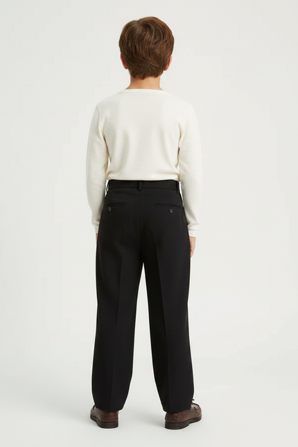 Pantalon Fluide Noir Ample Plissé Décontracté Garçon - Polyester - vue 2