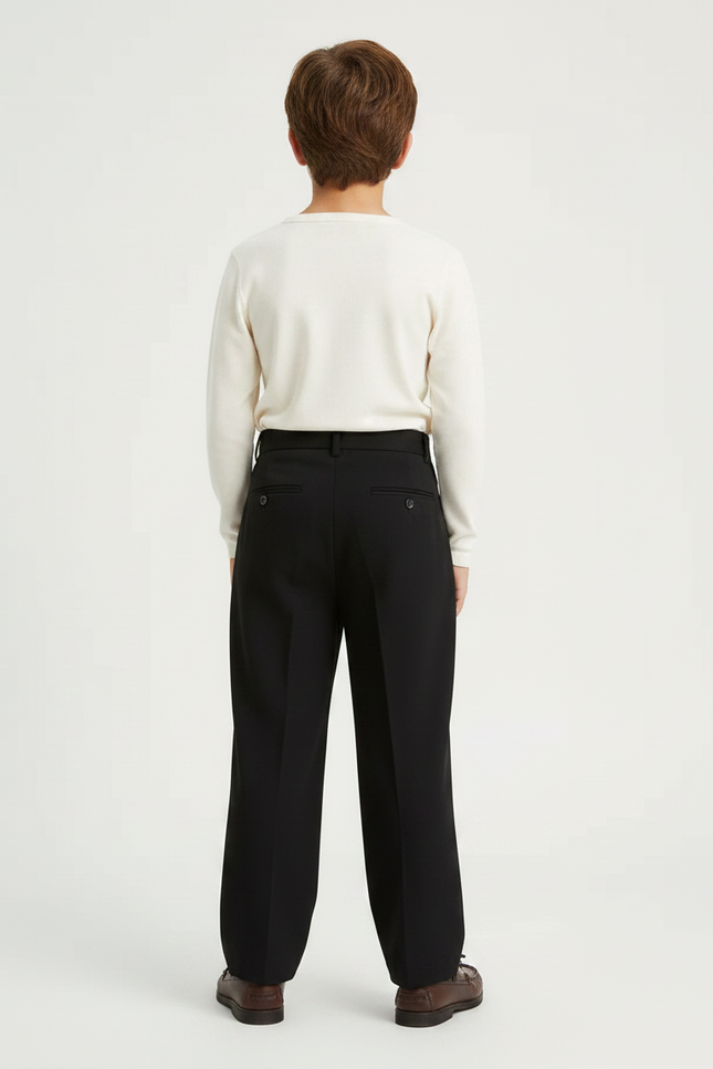Pantalon Fluide Noir Ample Plissé Décontracté Garçon - Polyester - vue 2