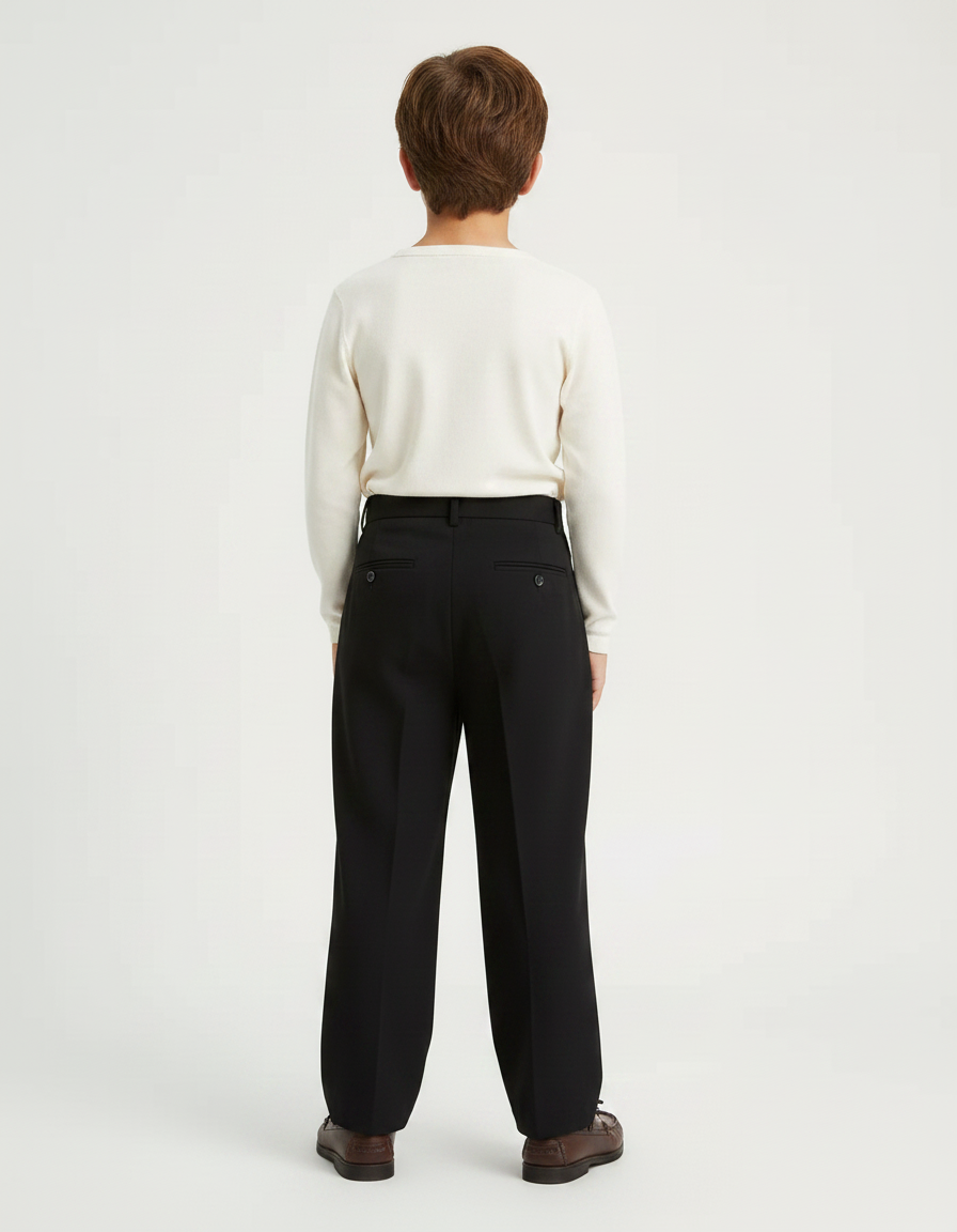 Pantalon Fluide Noir Ample Plissé Décontracté Garçon - Polyester - vue 2