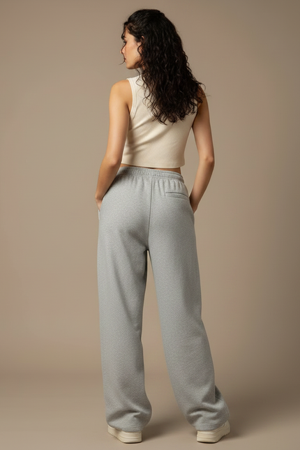 Pantalon Fluide Gris Ample Molleton Décontracté Sport - vue 2