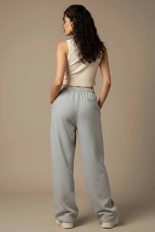 Pantalon Fluide Gris Ample Molleton Décontracté Sport - vue 2