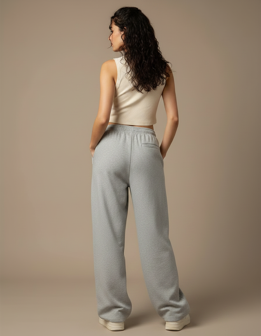 Pantalon Fluide Gris Ample Molleton Décontracté Sport - vue 2