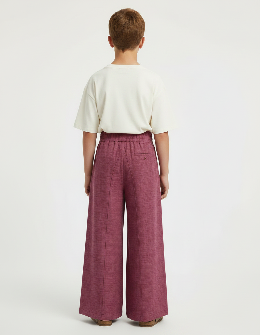 Pantalon Fluide Bordeaux Ample Confortable Texturé - Tweed - vue 2