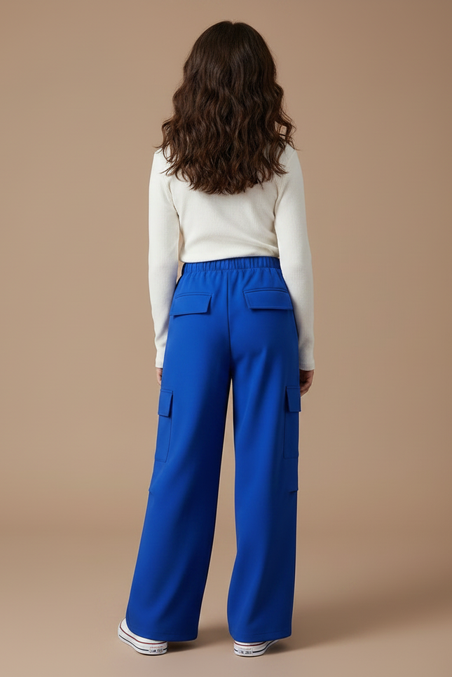 Pantalon Fluide Bleu Royal Cargo Ample Poches - Polyester - vue 2