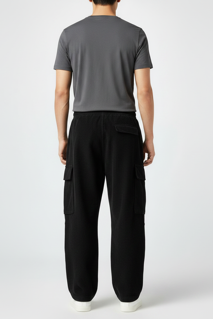Pantalon Fluide Noir Ample Cargo Côtelé Homme - Cordé - vue 2