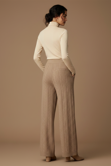 Pantalon Fluide Beige Maille Câblée Laine Mérinos Ample - vue 2