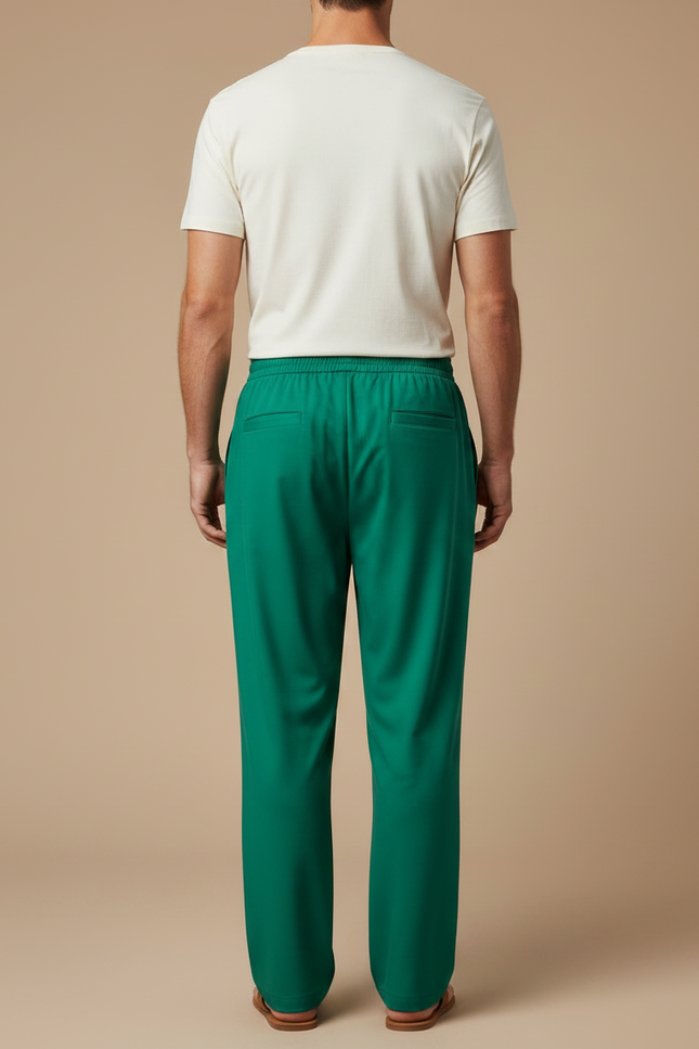 Pantalon Fluide Vert Émeraude Droit Cordon Homme - Viscose - vue 2