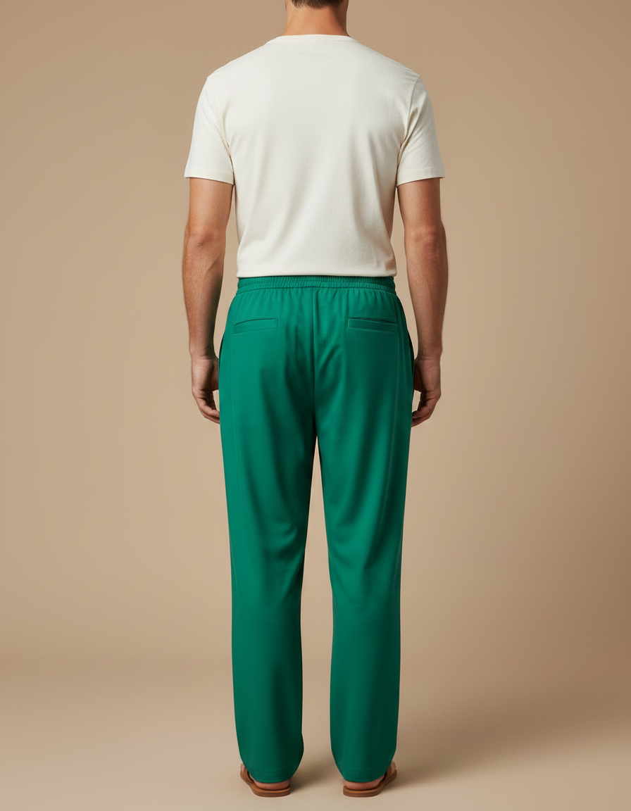 Pantalon Fluide Vert Émeraude Droit Cordon Homme - Viscose - vue 2