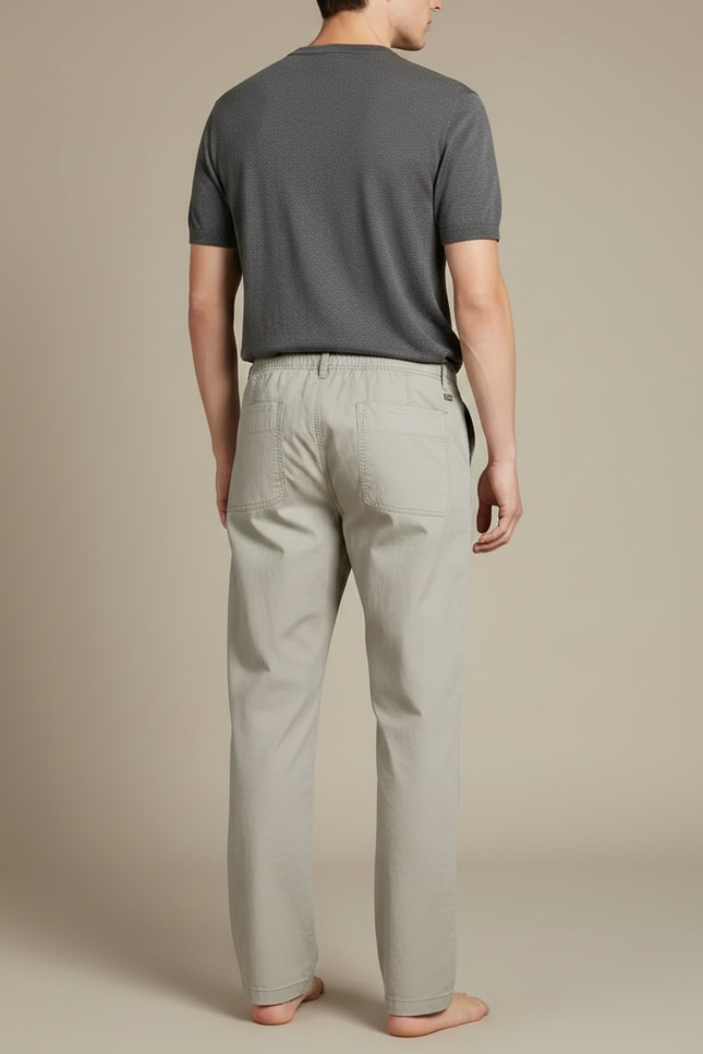 Pantalon Fluide Homme Coton Ample Droit Décontracté Beige - vue 2