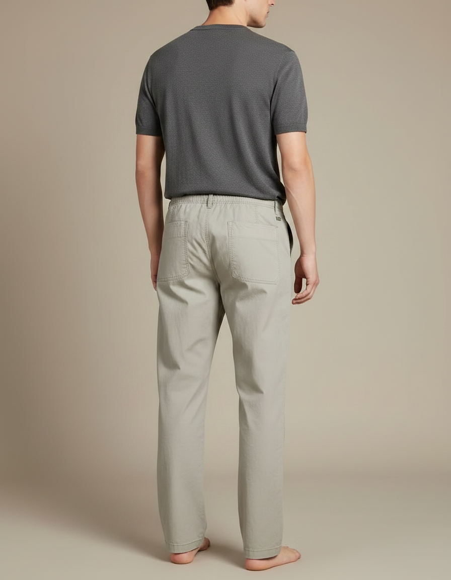 Pantalon Fluide Homme Coton Ample Droit Décontracté Beige - vue 2