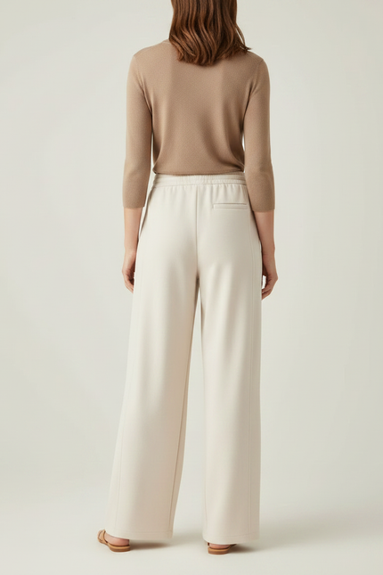 Pantalon Fluide Écru Ample Cordon Décontracté Femme - Beige Molleton - vue 2
