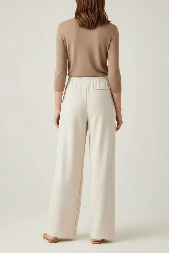 Pantalon Fluide Écru Ample Cordon Décontracté Femme - Beige Molleton - vue 2