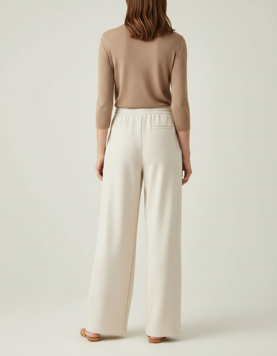Pantalon Fluide Écru Ample Cordon Décontracté Femme - Beige Molleton - vue 2